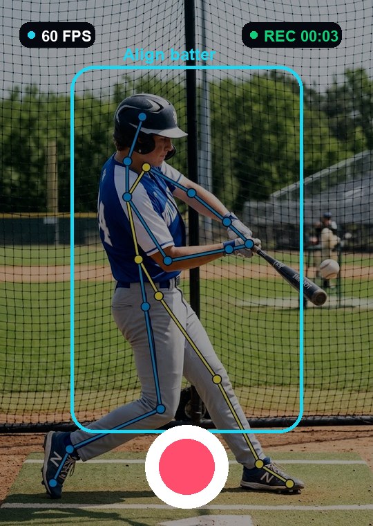 Phone capture view with high school hitter and pose overlay
